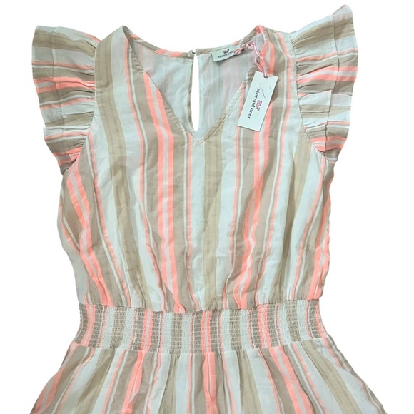 NEW Vineyard Vines Dress Medium Striped V Neck Striped Dress Sand Summer $189 - Picture 3 of 11